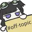 a cartoon girl with goggles is holding a sign that says `` off topic '' .