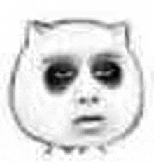 a black and white drawing of a cat 's face with a sad look on its face .