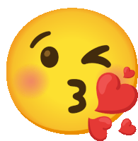 a yellow smiley face is blowing a kiss with red hearts around it