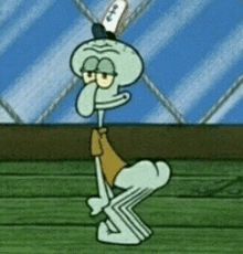 squidward from spongebob squarepants is squatting down with his butt out .