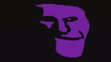 a purple troll face on a black background