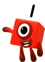 a red cube with a big eye and a black i on it