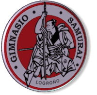 a logo for gimnasio samurai logrono shows a man holding a sword