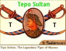 a picture of a man with two crossed swords and the words tepo sultan on top