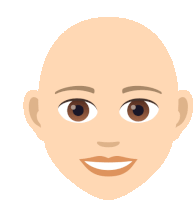 a bald man 's face with brown eyes and a smile on his face