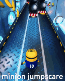 a minion with the number 10 on his shirt is playing a game