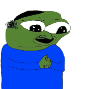 a cartoon of a green frog wearing a blue sweater