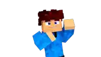 a minecraft character wearing a blue shirt and red hair