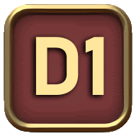 a red and gold icon with the letter d1