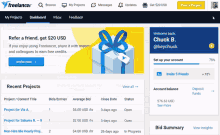 a screenshot of the freelancer website with a gift box on the top