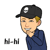 a cartoon of a man wearing a hat with a skull on it and the word hi-hi below him