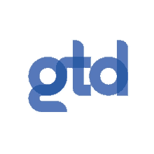 the word gtd is written in blue letters on a white background