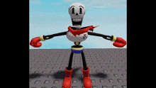 papyrus from undertale is a cartoon character with boxing gloves and boots .