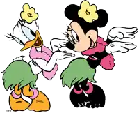 a drawing of minnie mouse and daisy duck dancing together