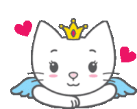 a white cat with wings and a crown on it 's head