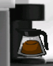 a pixel art of a coffee maker with a pitcher of coffee in it