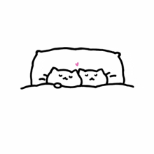 two cats are sleeping under a pillow with a heart on their head .