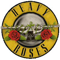 a logo for heavy roses with roses and guns on it