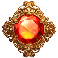 a gold frame with a red jewel in the center