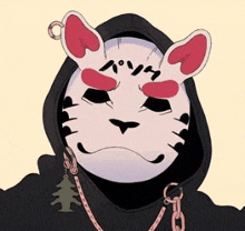 a drawing of a person wearing a cat mask and a black hoodie .