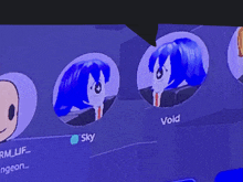 a cartoon character with blue hair named sky and void