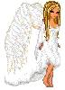 a pixel art of a woman wearing a white dress and wings .