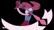 a pink and blue cartoon character is holding a sword and says flipa clip