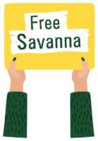 two hands holding up a sign that says free savanna