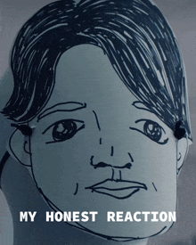 a drawing of a man 's face with the words " my honest reaction " below it