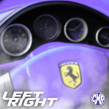 a purple car with a ferrari logo and the words left right below it