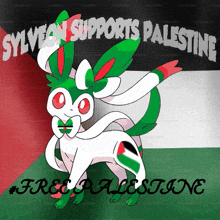 a sylveon supports palestine poster with a bunny