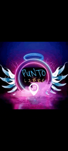 a neon sign that says punto libre with angel wings on it