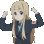 a blonde anime girl is flexing her muscles in a pixel art .