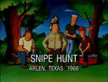 a cartoon of a snipe hunt in arlen texas in 1966