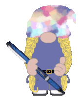 a pixel art of a gnome with a blue pen