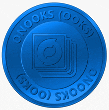 a blue coin that says ' onlooks ( books ) ' on it