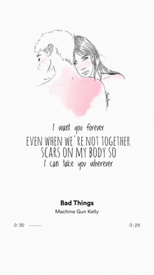 a drawing of a man and a woman with a quote from bad things