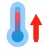 a blue thermometer with a red arrow pointing up and down .