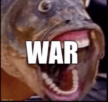 a fish with its mouth open and the word war written in white letters .