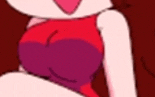 a close up of a cartoon character 's chest with a heart shaped breast .