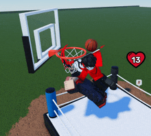 a basketball is going through a hoop with a heart that says 13