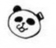 a black and white drawing of a panda 's face with a smiley face .