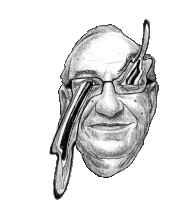 a black and white drawing of a man 's face with glasses on