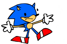 a cartoon drawing of sonic the hedgehog with red and white shoes