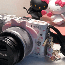 a canon camera with a hello kitty sticker on it