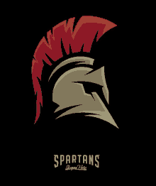 a spartan helmet with a red crest and the words spartans below it