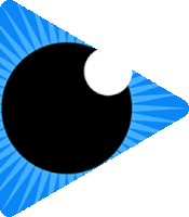 a blue triangle with a black circle in the center