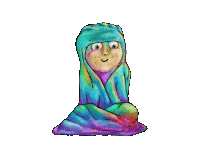 a cartoon of a person wrapped in a rainbow colored blanket