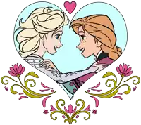 a drawing of elsa and anna hugging in a heart shaped frame