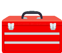 a red toolbox with two drawers and a black handle on a white background